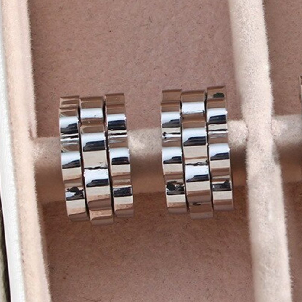 Vintage Chunky Watchband Hoop Earrings PVD 18K White Gold - Picture 4 of 12